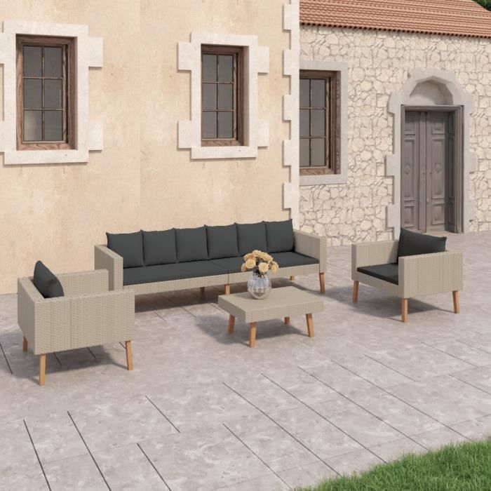 35196| mobilier de jardin - salon de jardin 4 pcs avec coussins résine tressée beige jeu de meuble de jardin style industriel