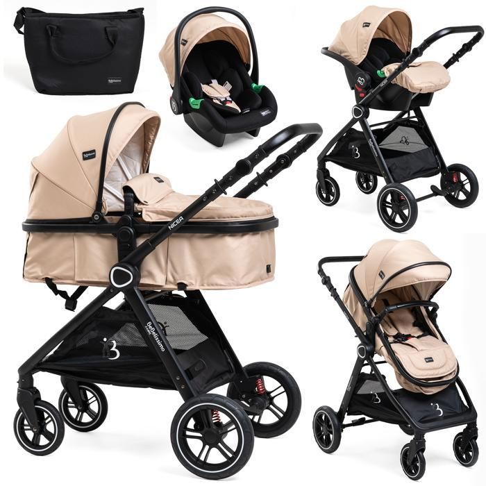 BEBELISSIMO - Poussette combinée trio 3 en 1 - siège auto 0m - nacelle - dès la naissance - jusqu’à 22kg - Nicea - beige