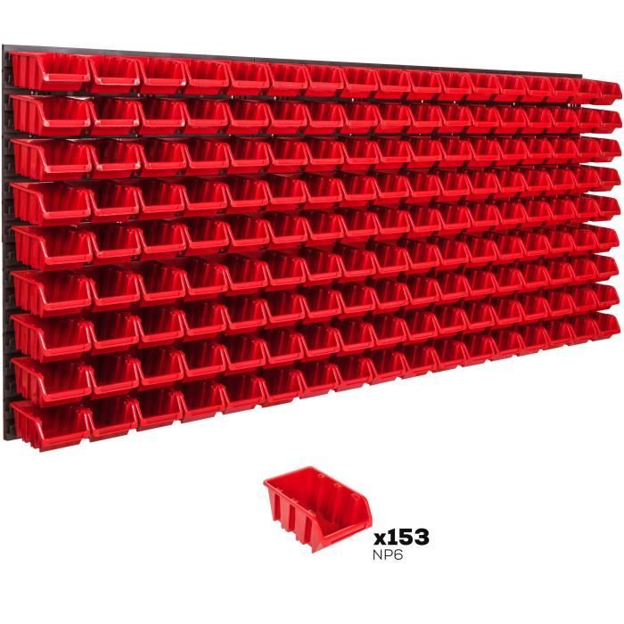 Étagère murale - Système de rangement - 174 x 78 cm - 153 boîtes empilables - Couleur Rouge - Universelle