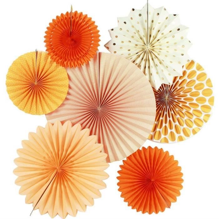Lot De 7 Rosaces Papier Orange Decor Anniversaire Baby Shower Bapteme Mariage Halloween Noel Cdiscount Maison