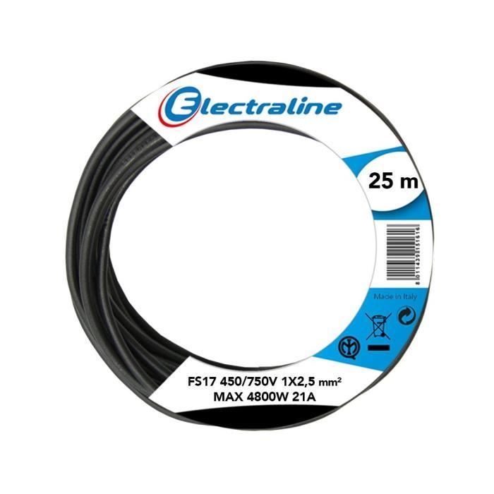 Câble Unipolaire FS17 Noir, Section 2,5 Mm², Longueur 25 M - Pour Installation électrique Fixe (CPR Conforme) - 9