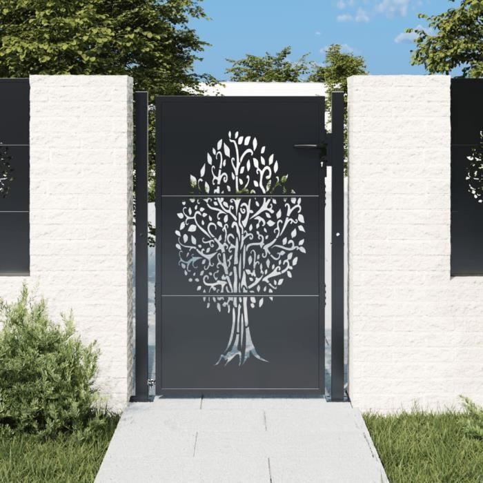 Fafeicy Portail de jardin anthracite 105x130cm acier conception darbre LS008