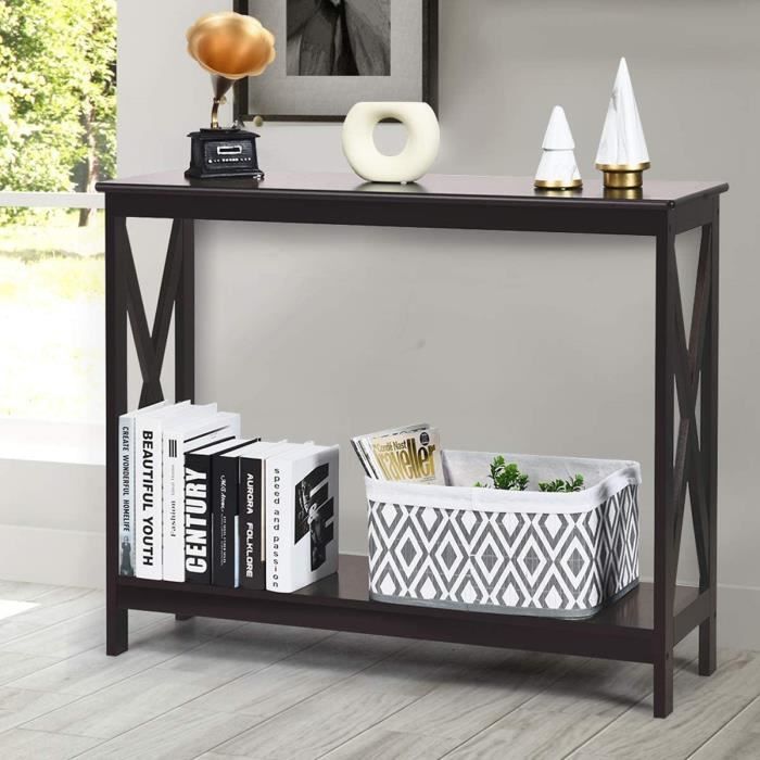 GIANTEX Console Meuble Entrée à 2 Étages de Rangement,Table d’Appoint,Table d’Entrée/Salon/Chambre,100x30x80 CM,Style Moderne,Café