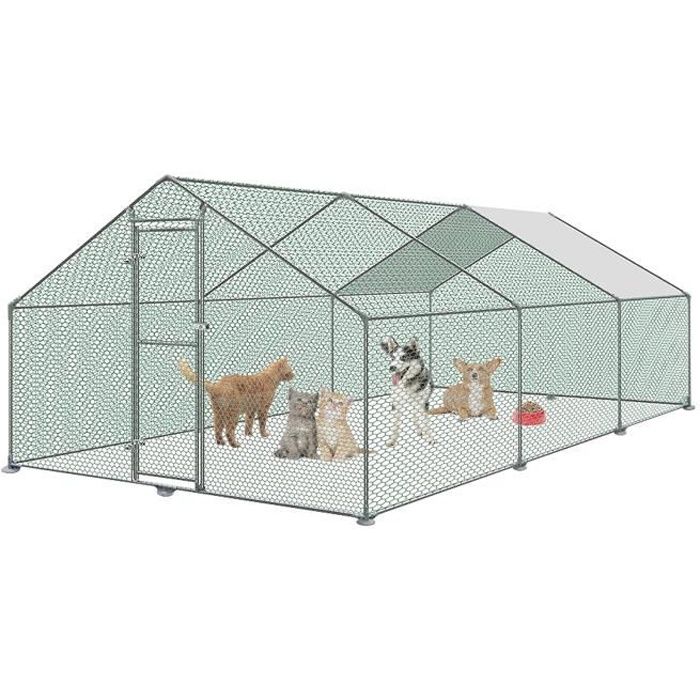 HENGMEI Enclos pour poulailler avec serrure, cadre en acier galvanisé toit en PE Parc Grillagé Enclos Poulailler 3 x 6 x 2 m