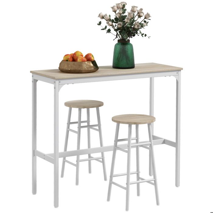HOMCOM - Ensemble table haute de bar + 2 tabourets - MDF - 105x40x90cm - Chêne HOMCOM - Ensemble table haute de bar + 2 tabourets - MDF - 105x40x90cm - Chêne