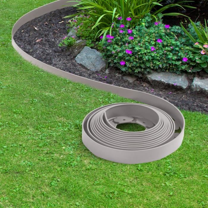 ID MARKET - Bordurette de jardin flexible grise 10M + 30 piquets d'ancrage