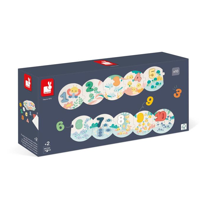 Puzzle Enfant 10 Pièces Carton et 10 Chiffres En Bois 'Mes Premiers  Chiffres' - JANOD - Animaux - Dès 2 Ans
