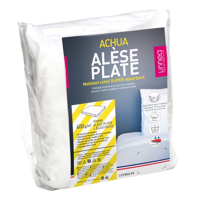 Alèse plate 60x140 cm ACHUA molleton coton 400 g/m² matelas 15cm maxi
