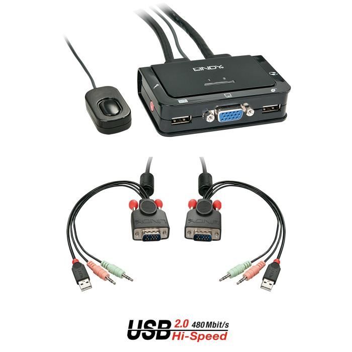Switch KVM VGA USB audio 2 ports, compact