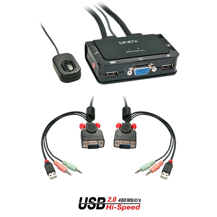 Switch KVM - Compact - 2 Ports - USB 2.0 - VGA - Audio