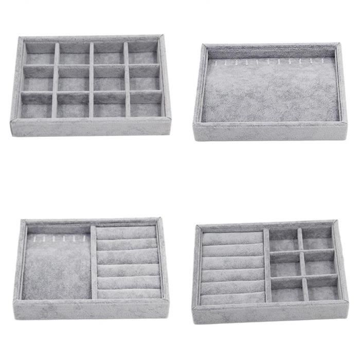 Lot De 12 Plateaux à Bijoux Empilables En Velours Gris - Présentoirs Amovibles Pour Boucles D'Oreilles, Bagues, Montres Et Broches