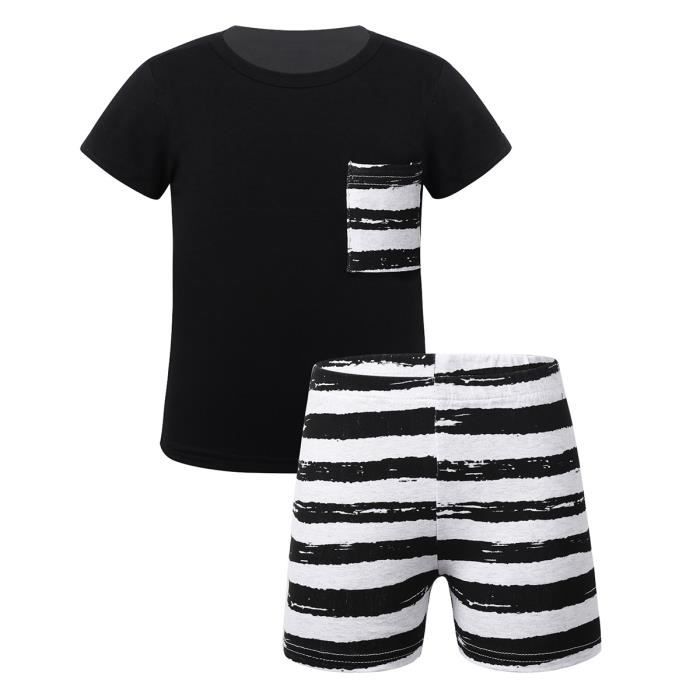 Ensemble Bebe Garcon 2 Pieces T Shirt A Manches Courtes Et Short Raye Tenue Ete 6 Mois 3 Ans Noir Noir Noir Cdiscount Pret A Porter