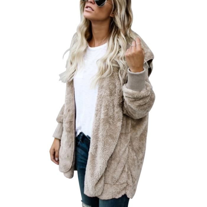 Veste Polaire Femme Zippée Oversize Teddy Peluche - Manteau Chaud Col Montant Hiver Grande Taille