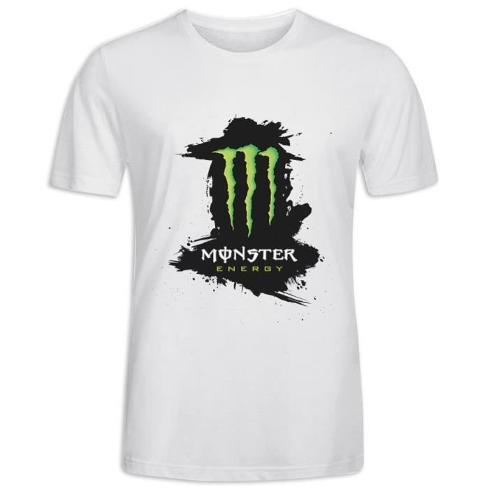 T-Shirt avec imprimé en Monster Energy Logo Manche Courte Tee - Homme Blanc  - Cdiscount Prêt-à-Porter