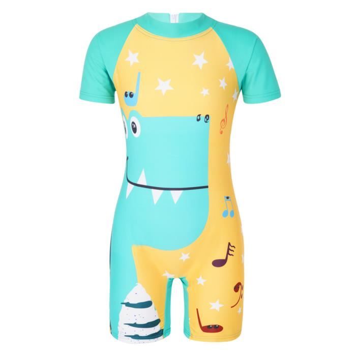 Maillot De Bain Une Pièce Enfant Fille Avec Manches Courtes Anti-UV - Combinaison Short De Plongée Pour Natation, Surf, Plage - 2 à 16 Ans