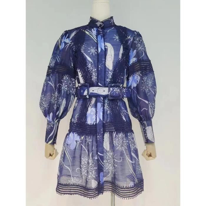 Sophie Paris | Robe à col cranté imprimée avec manches lanterne