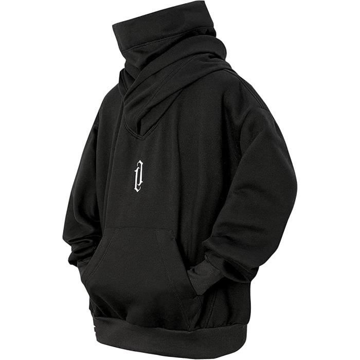 Sweat Homme à Capuche Pull à col roulé Chic Polaire Chaud Hoodie pour Hiver  et Automne noir