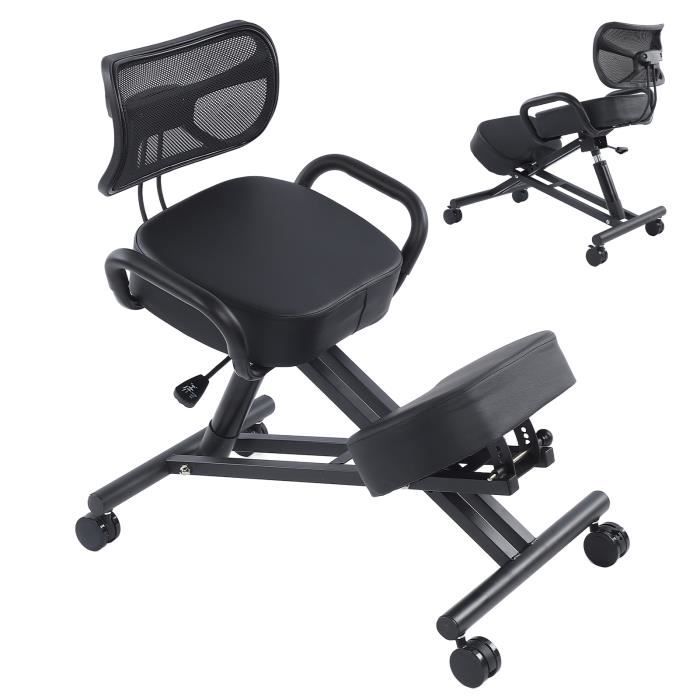 Chaise à genoux ergonomique à hauteur réglable avec coussin - Mxzzand - Acier+éponge+cuir+contreplaqué - 74x46x90cm
