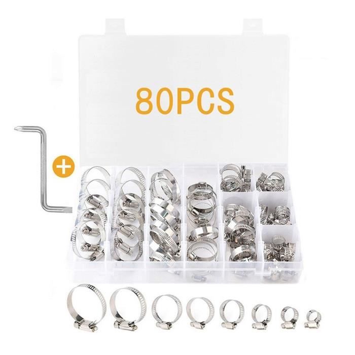 Kit De 20 Colliers De Serrage En Acier Inoxydable 304 - Diamètres Réglables 1/4" à 2" (6-51 Mm) - Pour Tuyaux