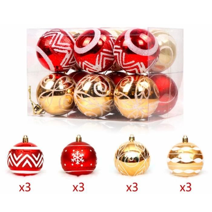 Lot De 48 Mini Boules De Noël Rouge Et Doré - Décoration Sapin Incassable, Plastique Épais