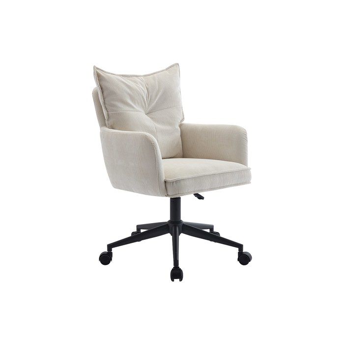 Chaise de bureau - Velours côtelé - Crème et noir - Hauteur réglable - BATARU Chaise de bureau - Velours côtelé - Crème et noir - Hauteur réglable - BATARU