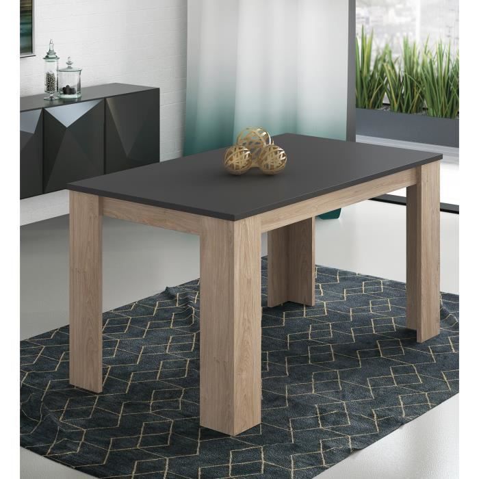 table à manger, table de salon rectangulaire coloris chêne, graphite - longueur 138 x profondeur 80 x hauteur 75 cm
