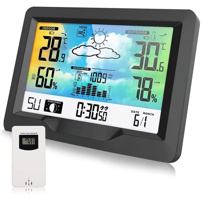 Uzoli Station Météo Avec 1 Capteur Extérieur Sans Fil Affichage Couleur