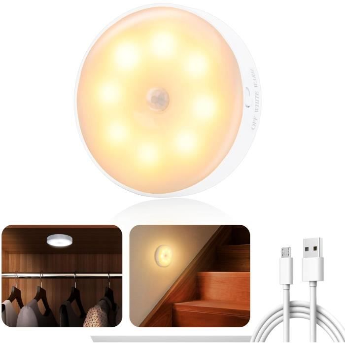 2Pcs Lampe Detecteur de Mouvement Interieur, Veilleuse Detecteur de