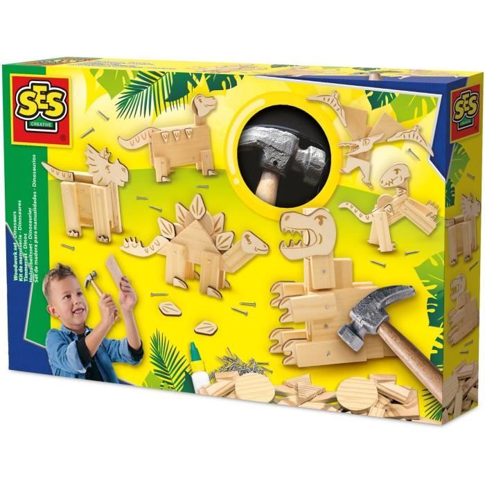 Kit de menuiserie SES CREATIVE Dinosaures Avec clous et colle
