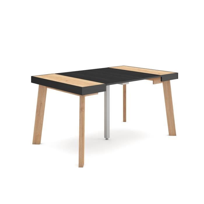 Table console extensible 140x90x72 6cm Pour 6 personnes Pieds en bois Chêne et noir RF3136 Table console extensible 140x90x72 6cm Pour 6 personnes Pieds en bois Chêne et noir RF3136