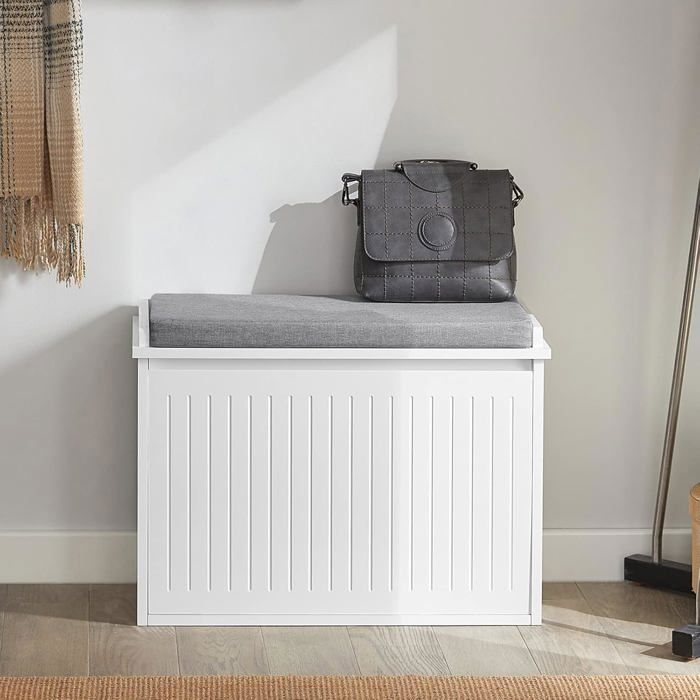Banc à Chaussures Entrée SoBuy avec Assise Rembourrée et Abattant Meuble de Rangement Chaussures L62 x P26 x H45 cm 150 kg