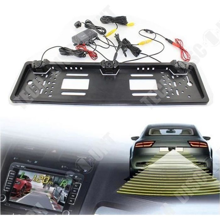 TD® Caméra de recul avec radar étanche - plaque d'immatriculation avec camera de recul angle 170 degre-radar de voiture