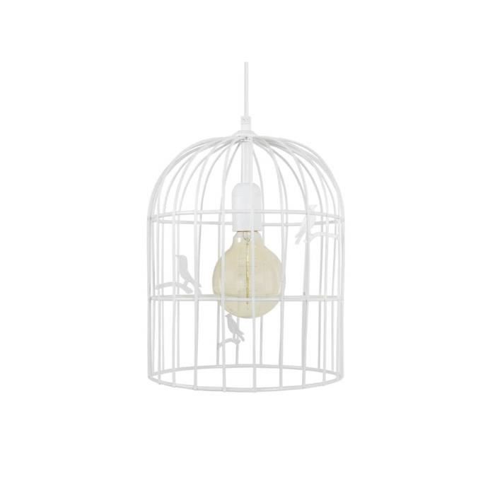 Suspension Cage à Oiseaux En Métal Blanc Diamètre 24cm