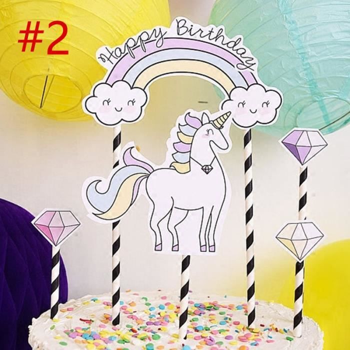 Motif 2 Figurine Decor Gateau Anniversaire Enfant Top Gateau Licorne Arc En Ciel Nuage Diamant Cdiscount Maison