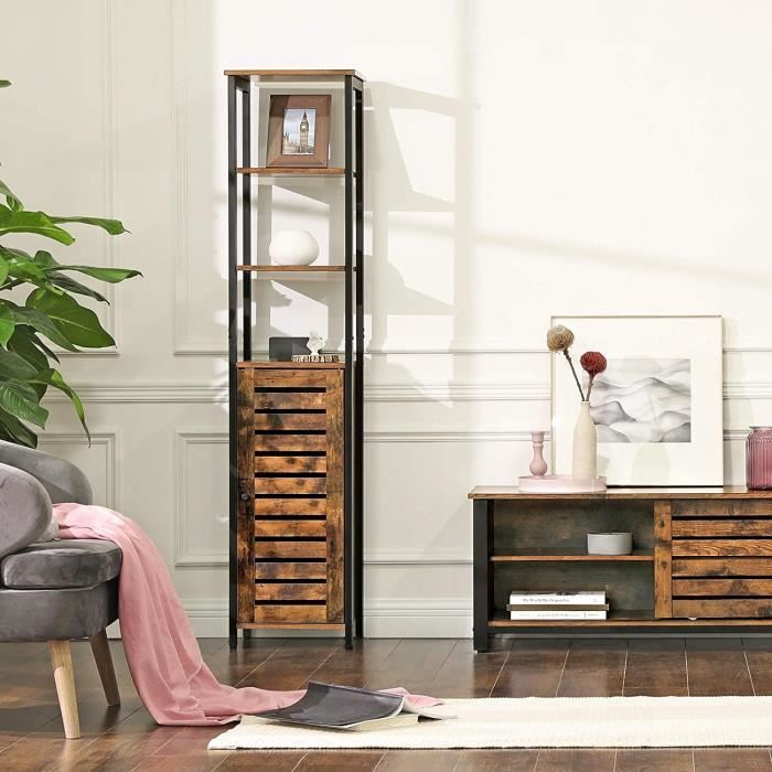 meuble de rangement industriel vasagle - armoire de salle de bain - 37 x 30 x 167 cm - meuble colonne