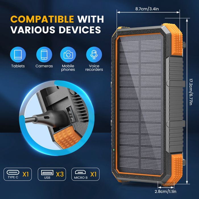 Batterie Externe Solaire 32 000 MAh - Charge Sans Fil, 4 Câbles Intégrés - Pour Téléphone, Tablette, Camping - 2