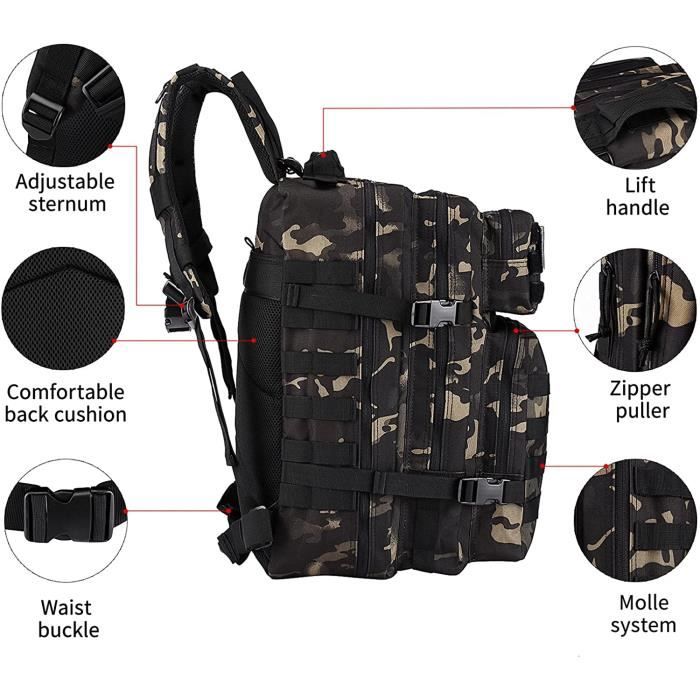 Sac à dos tactique militaire 100L, sac militaire pour randonnée en plein  air pour hommes Camping escalade Trekking Sport bagages sac de voyage à