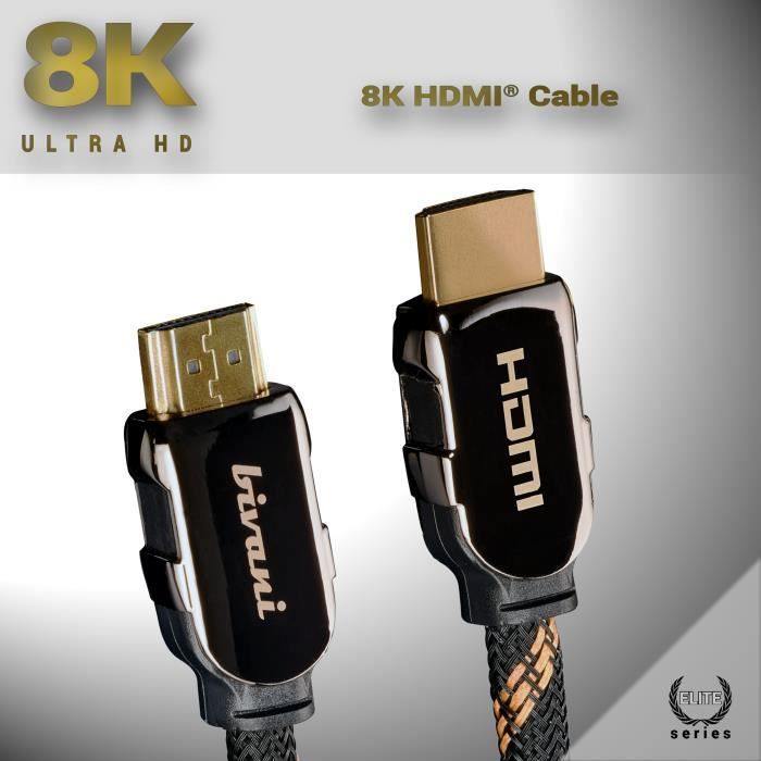 Bivani 8K Cable HDMI 3 metres 48 Gbps jusqu a 10K 8K 60HZ 4K 120HZ Dynamic HDR 10 eARC Elite Series 3m Cdiscount TV Son Photo