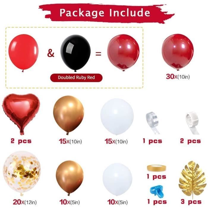 AYUQI Arche de ballon rouge et or, arche de ballon d'anniversaire rouge et  or, ensemble de guirlande de ballons rouges rubis avec ballons blancs -  Wayfair Canada