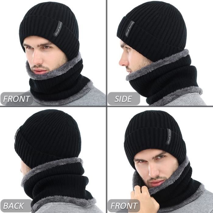 Chapeau Chaud Bonnet Homme Tricot Tour de Cou avec ensemble bonnet