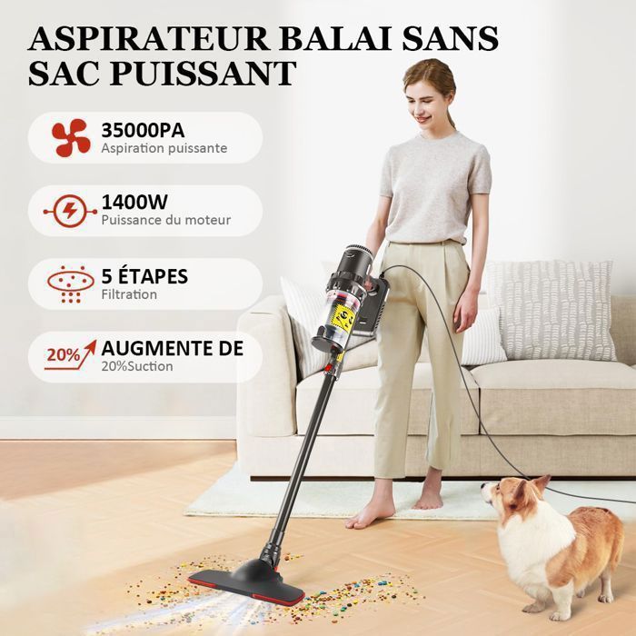 Redroad V17 Aspirateur Balai Sans Fil,Puissant Multifonctions 5 en 1  Aspirateur Balai Sans Sac - 450W - 26500Pa - Autonomie 60Mins - Cdiscount  Electroménager