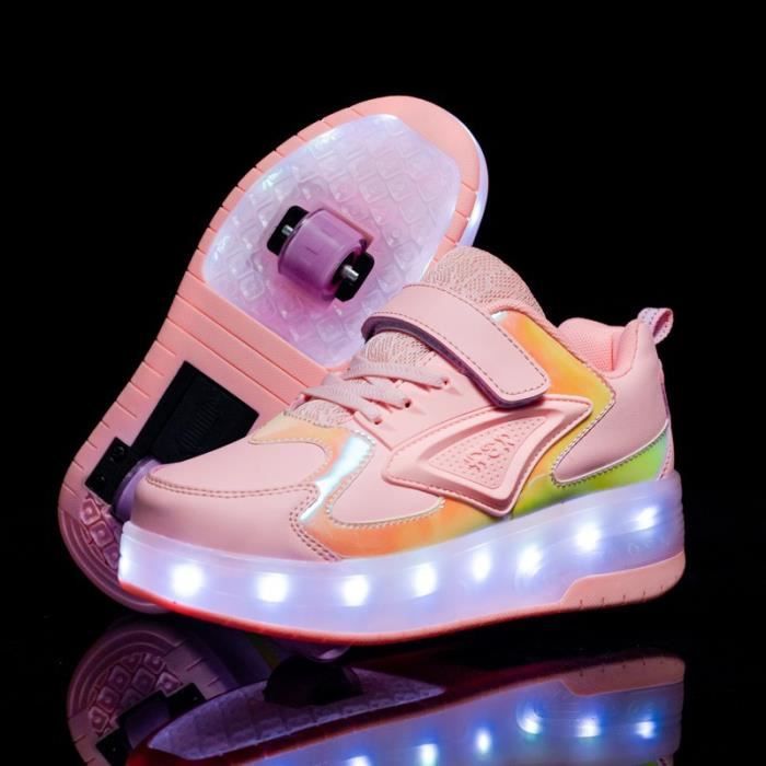 Super kids Enfants LED Chaussures avec roulettes LED Lumières Clignotante  Chaussures de Skateboard Fille Garçon Outdoor Gymnastique Patins à roulettes  Baskets avec Roues et USB Rechargeable : : Mode