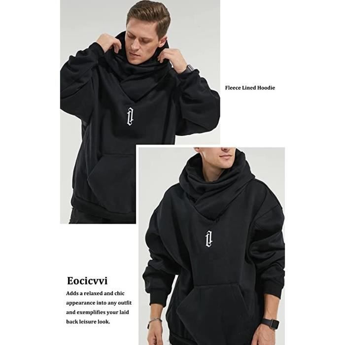 Sweat Homme Capuche Pull col roul Chic Polaire Chaud Hoodie