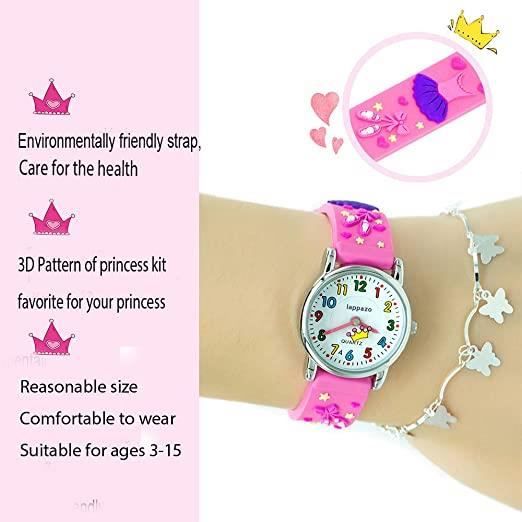 Montre Fille Quartz Analogique pour Enfants avec Motif 3D