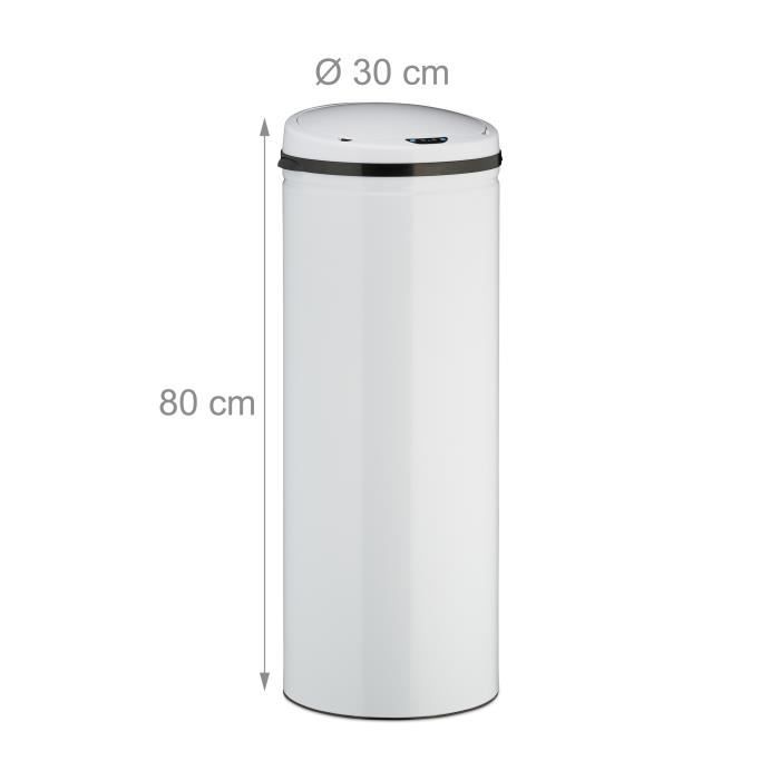 Relaxdays Sensor Mülleimer 50l, runder Edelstahl Abfalleimer, elektrischer  Deckel, Automatik groß, HxD: 80 x 30 cm, weiß - Cdiscount Maison