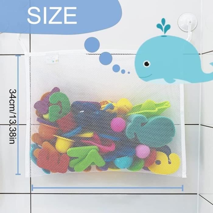 Organisateur Baignoire Adhésif Filet De Rangement Pour Jouets De Bain Huiguli - Grand Sac Avec 5 Crochets Adhésifs - Idéal Salle De Bains Et Baignoire - Blanc Filet PVC Lavable