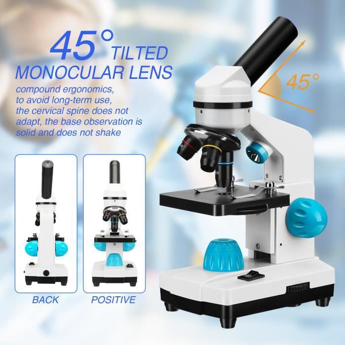 Microscope pour Enfant Étudiante et Adulte 100-2000X Portable Microscope  Optique Professionnel Microscope Monoculaire étudiants
