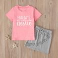 1-5 Ans Bébé Enfant Fille 2 PCS Ensemble de Vêtement Été : Tee Shirt Rose Manches Courtes + Jupe Gris-2