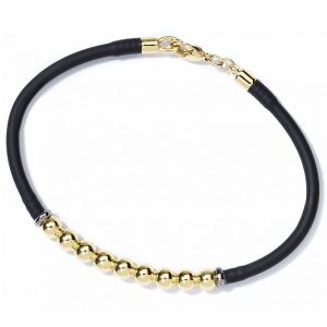 Bracelet Design 'Clou' Torsadé Acier Inoxydable Et Similicuir Noir Doré - Neuf Sans Emballage