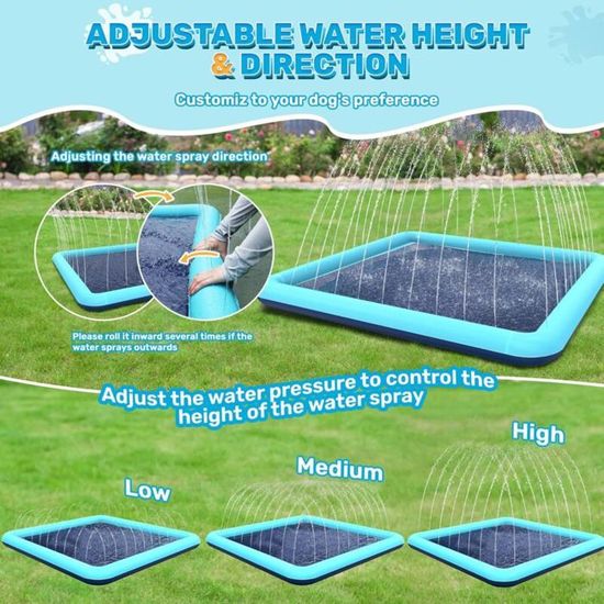Haozozo Tapis à Jets D'Eau 200 Cm – Jeu Aquatique Extérieur Antidérapant, Pataugeoire Enfants Et Chiens, PVC Sans BPA, Pliable